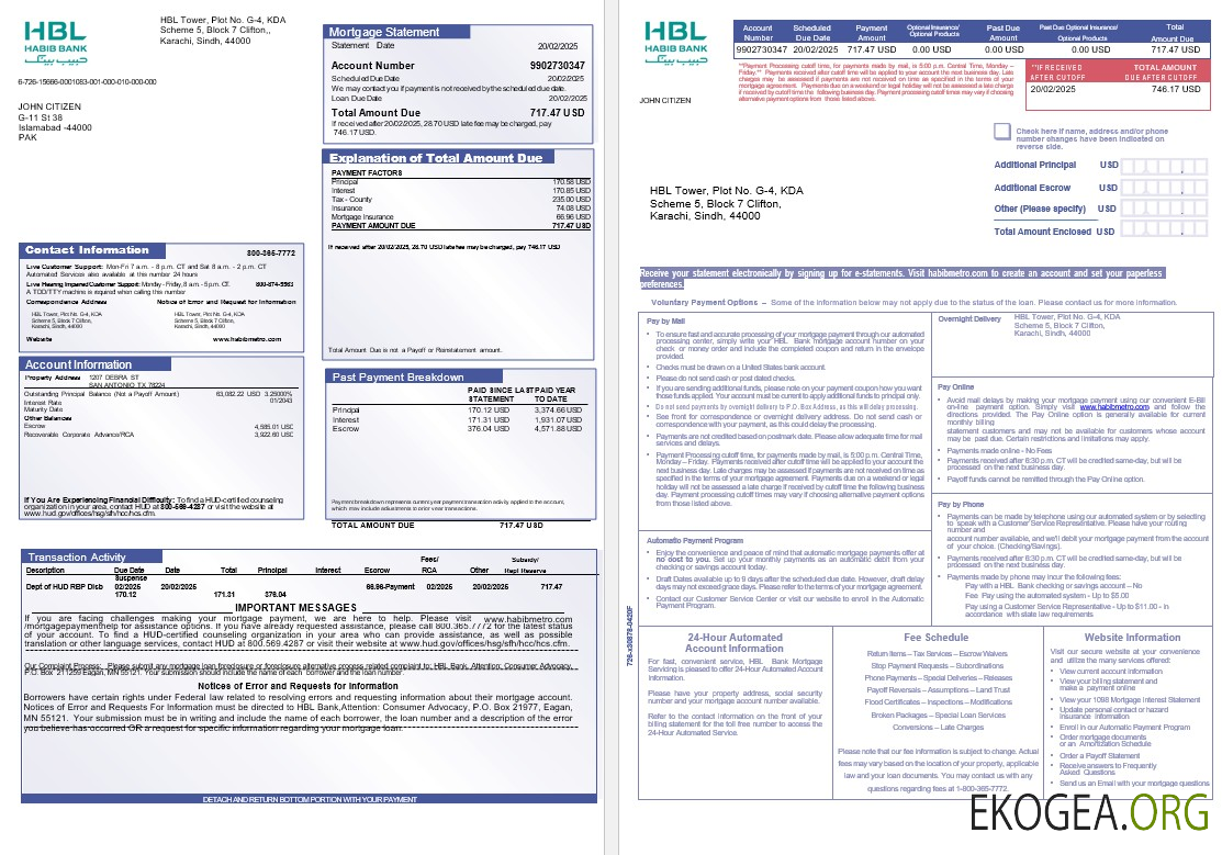 Relevé hypothécaire Pakistan Habib aux formats Word et PDF, 3 pages 1 , 2